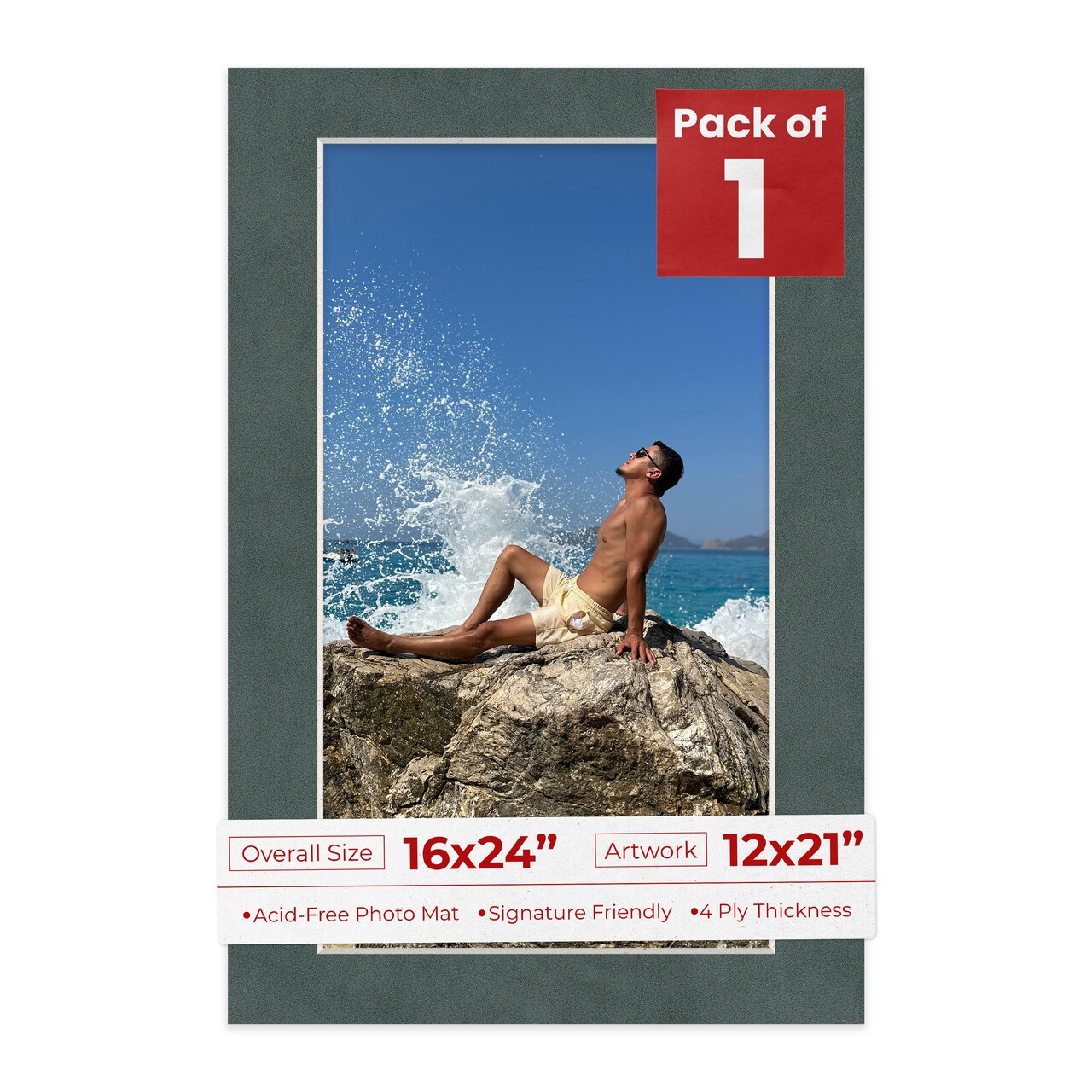 Dark Grey Suede Mat Board for 16x24 Frames - Fits 12x21 Photos